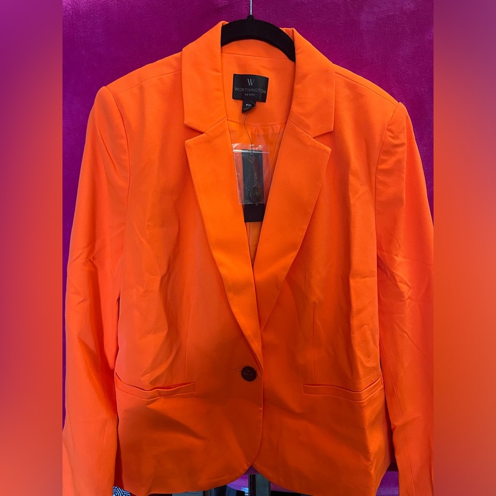 NWT- Worthington -  Neon Orange One Button Blazer!